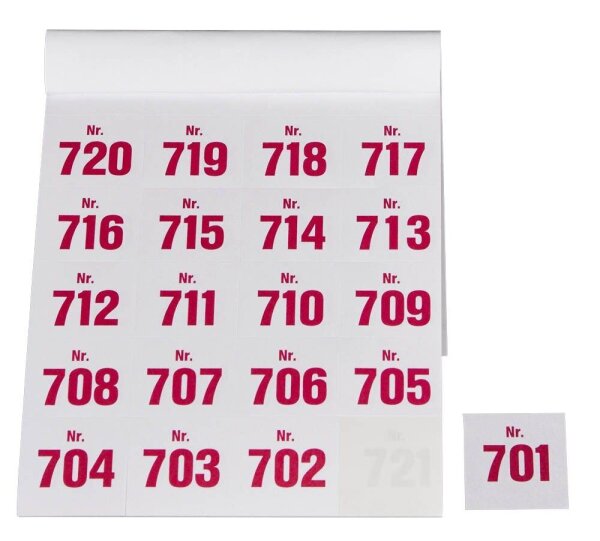 WOLF & APPENZELLER Klebenummern Zahlen, magenta 20,0 x 24,0 mm, 100 Etiketten