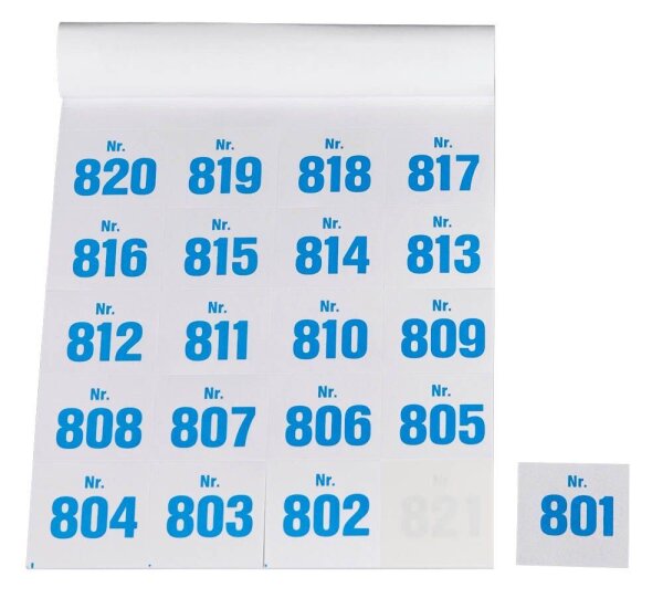 WOLF & APPENZELLER Klebenummern Zahlen, blau 20,0 x 24,0 mm, 100 Etiketten