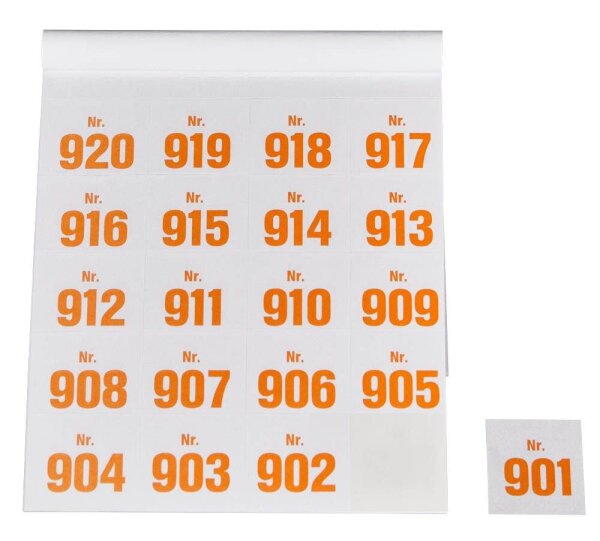 WOLF & APPENZELLER Klebenummern Zahlen, orange 20,0 x 24,0 mm, 100 Etiketten