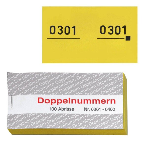 WOLF & APPENZELLER Doppelnummernblöcke 0001-0100, 0101-0200, 0201-0300, 0301-0400, 0401-0500, gelb, 5 Blöcke