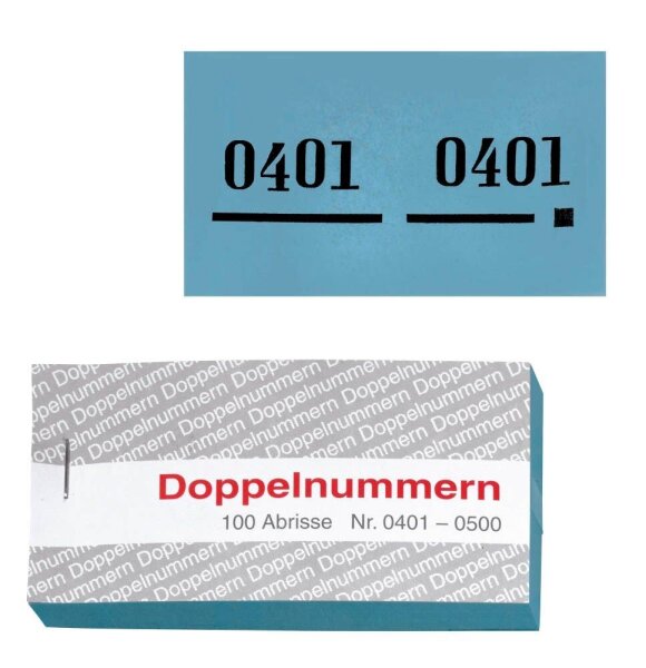 WOLF & APPENZELLER Doppelnummernblöcke 0001-0100, 0101-0200, 0201-0300, 0301-0400, 0401-0500, blau, 5 Blöcke