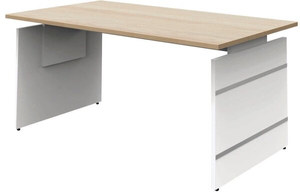 Kerkmann höhenverstellbarer Schreibtisch ahorn rechteckig, Wangen-Gestell weiß 160,0 x 80,0 cm