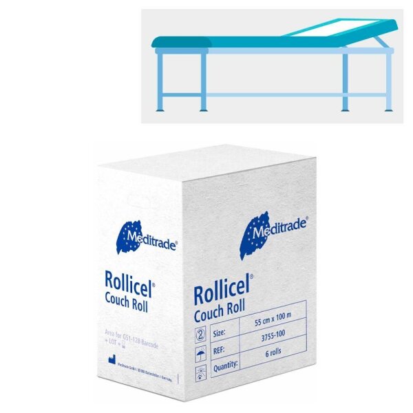 Meditrade® Ärztekrepp ROLLICEL® 2-lagig weiß 55,0 cm x 100,0 m, 6 Rollen