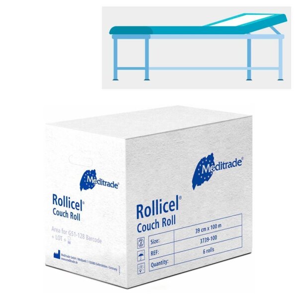 Meditrade® Ärztekrepp ROLLICEL® 2-lagig weiß 39,0 cm x 100,0 m, 6 Rollen