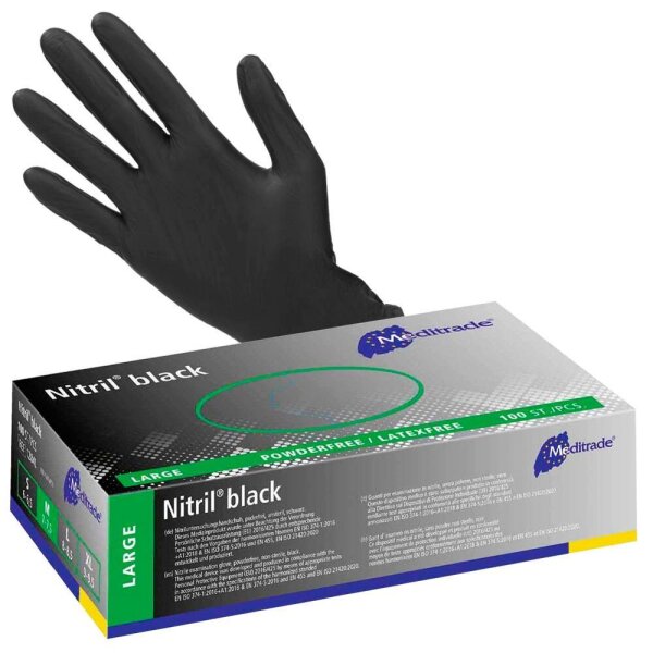 Meditrade® unisex Einmalhandschuhe Nitril® black schwarz Größe L, 100 St.