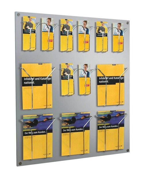 Kerkmann Wandprospekthalter Fokus alu DIN A4, 1/3 DIN A4 75,0 x 6,5 x 100,0 cm, 1 St.
