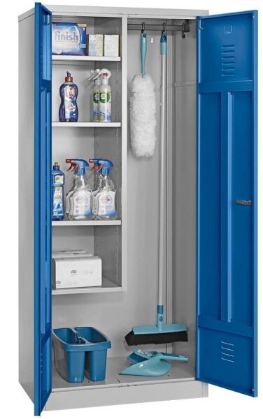 Gürkan Putzmittelschrank 104528 lichtgrau, enzianblau 4 Fachböden 80,0 x 50,0 x 180,0 cm, aufgebaut, 1 St.