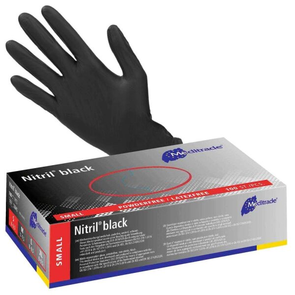 Meditrade® unisex Einmalhandschuhe Nitril® black schwarz Größe S, 100 St.