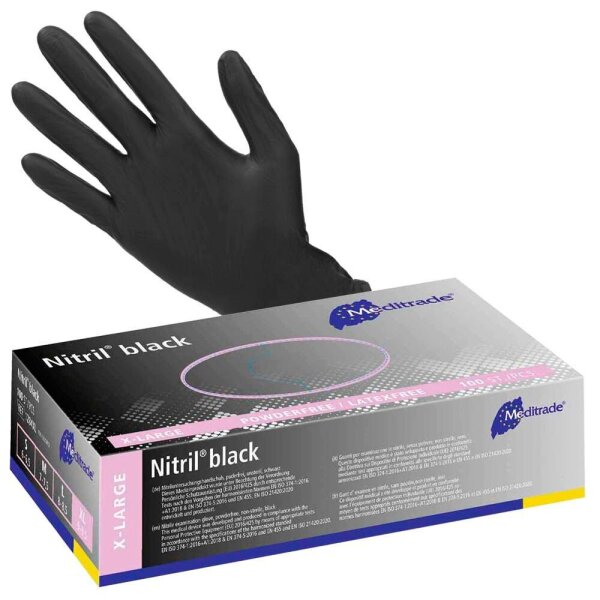 Meditrade® unisex Einmalhandschuhe Nitril® black schwarz Größe XL, 100 St.