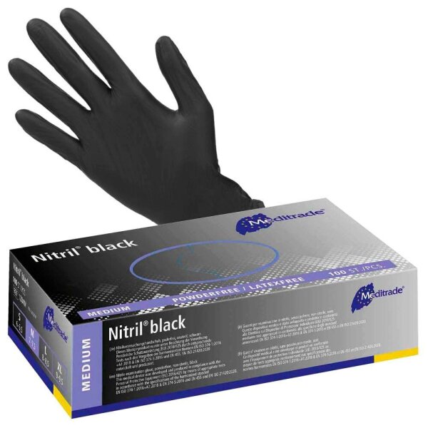 Meditrade® unisex Einmalhandschuhe Nitril® black schwarz Größe M, 100 St.