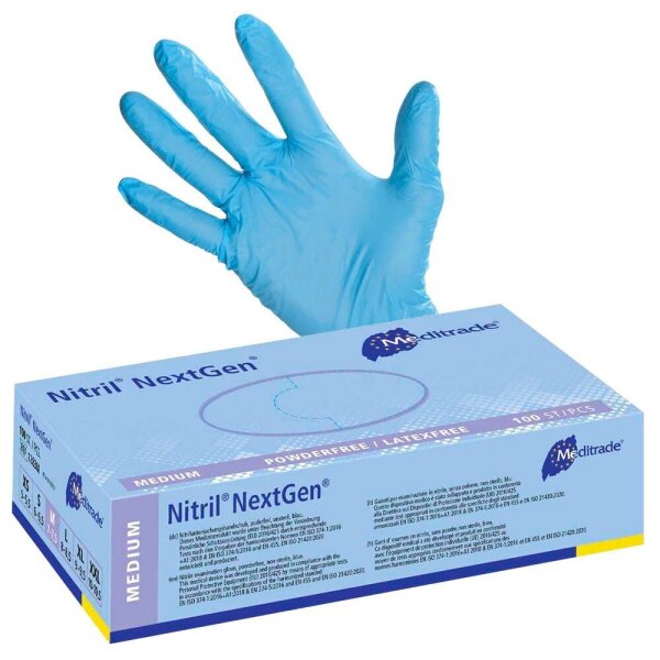 Meditrade® unisex Einmalhandschuhe Nitril® NextGen® blau Größe M, 100 St.