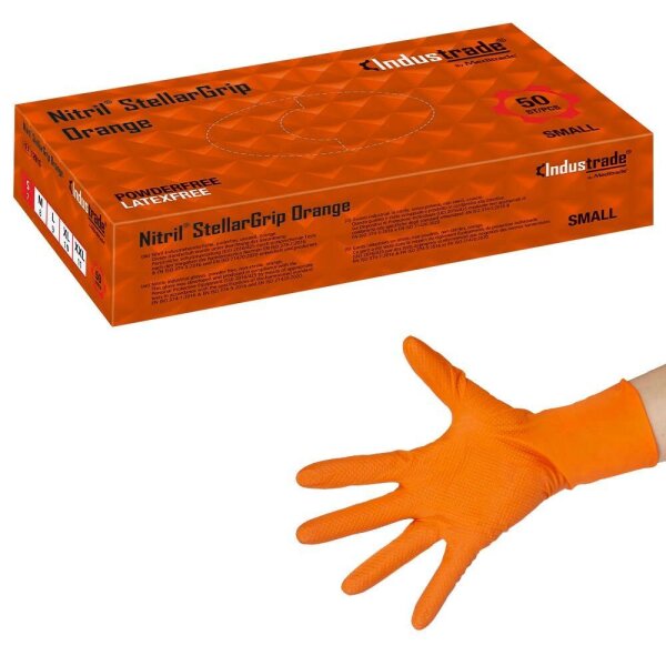 Industrade® unisex Einmalhandschuhe Nitril® StellarGrip Orange orange Größe S, 50 St.