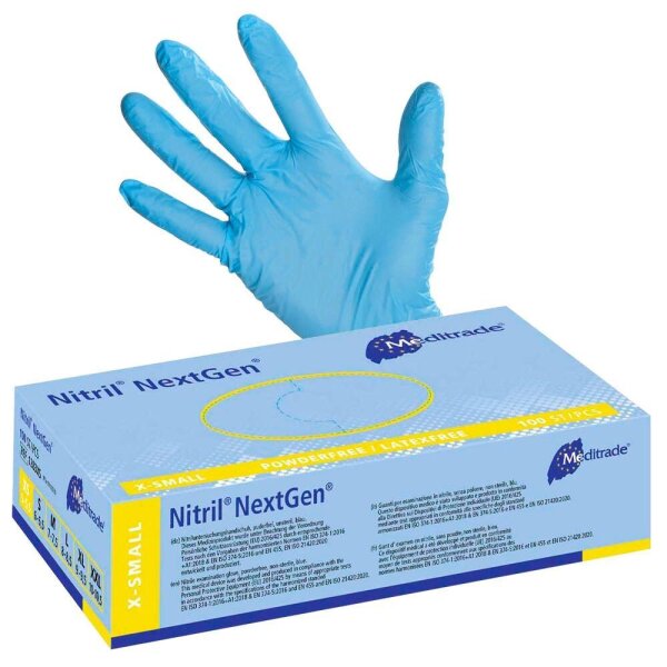 Meditrade® unisex Einmalhandschuhe Nitril® NextGen® blau Größe XS, 100 St.