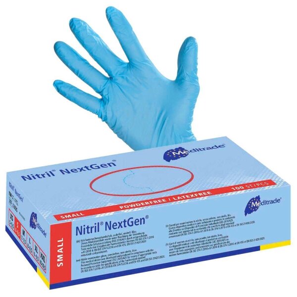 Meditrade® unisex Einmalhandschuhe Nitril® NextGen® blau Größe S, 100 St.