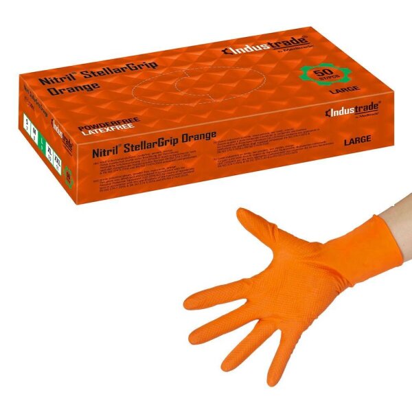 Industrade® unisex Einmalhandschuhe Nitril® StellarGrip Orange orange Größe L, 50 St.
