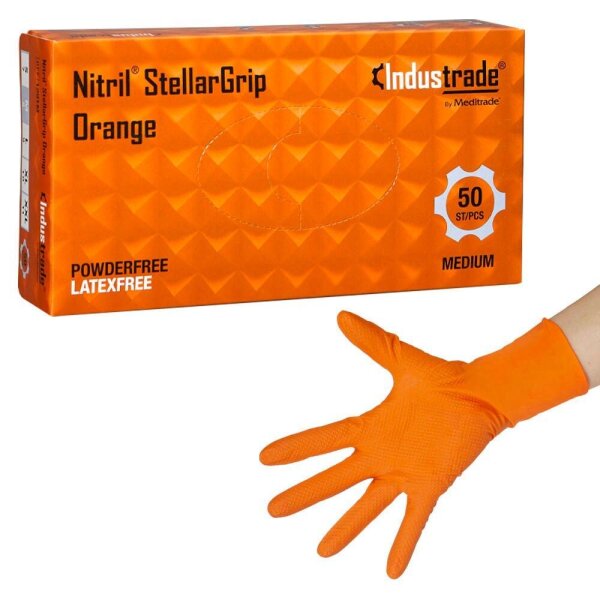 Industrade® unisex Einmalhandschuhe Nitril® StellarGrip Orange orange Größe M, 50 St.