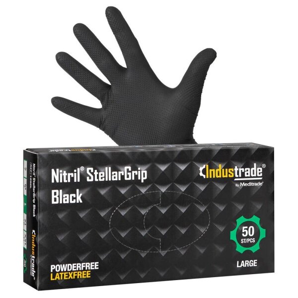 Industrade® unisex Einmalhandschuhe Nitril® StellarGrip Black schwarz Größe M, 50 St.