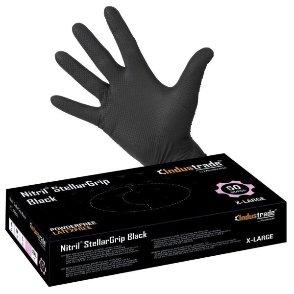 Industrade® unisex Einmalhandschuhe Nitril® StellarGrip Black schwarz Größe XL, 50 St.