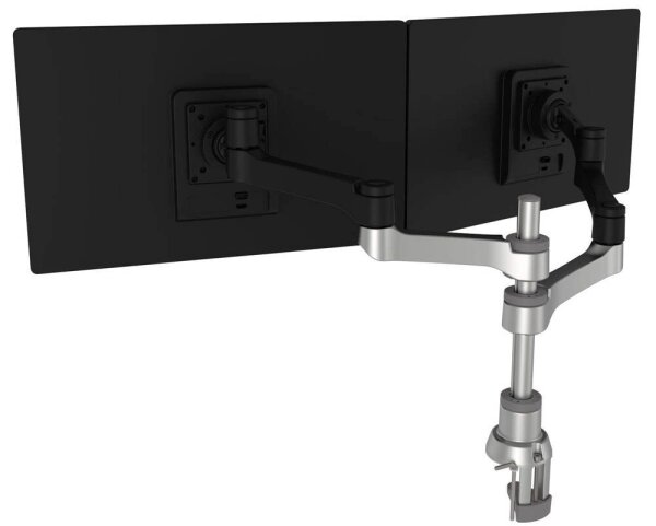 r-go Monitor-Halterung Zepher 4 C2 Twin silber, schwarz für 2 Monitore, Tischklemme, Tischbohrung