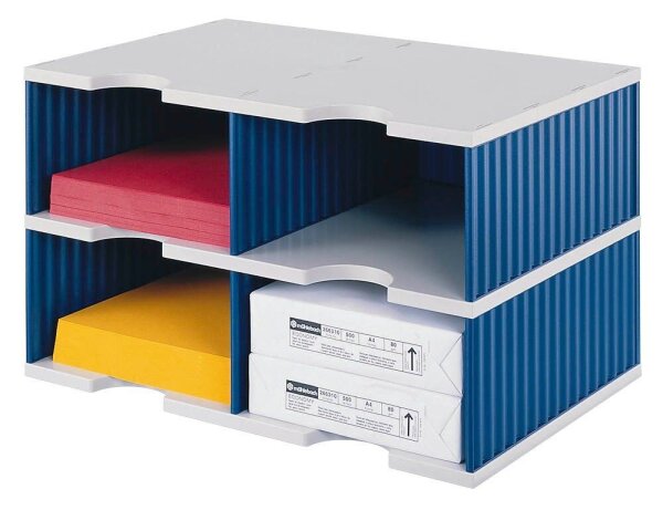 styro Sortierstation Styrodoc Jumbo Grundeinheit grau/blau mit 4 Fächern