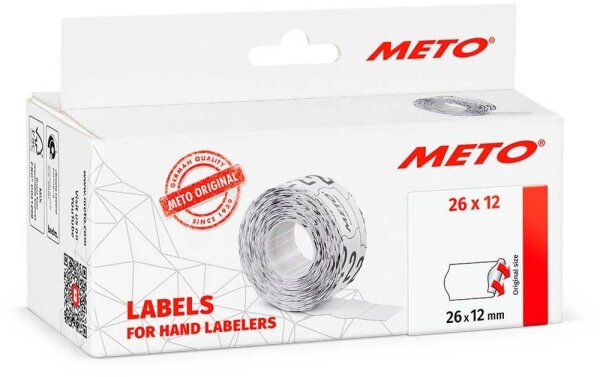 METO Preisetiketten weiß permanent 26,0 x 12,0 mm, 6 Rollen