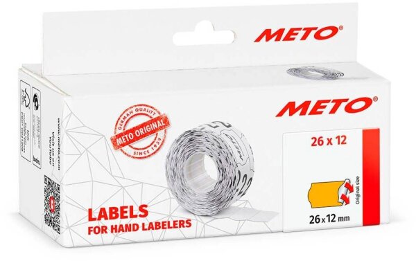 METO Preisetiketten leuchtorange permanent 26,0 x 12,0 mm, 6 Rollen