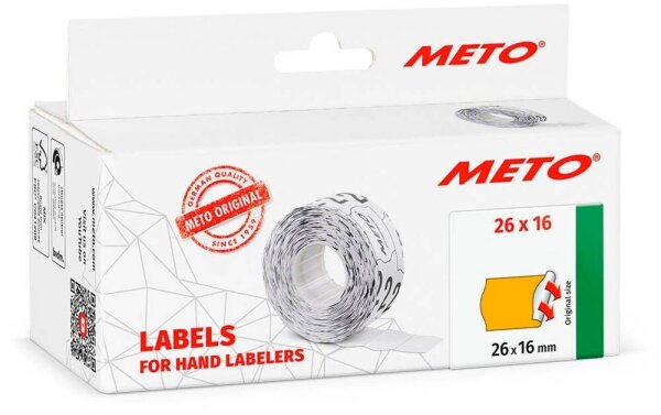 METO Preisetiketten leuchtorange permanent 26,0 x 16,0 mm, 6 Rollen