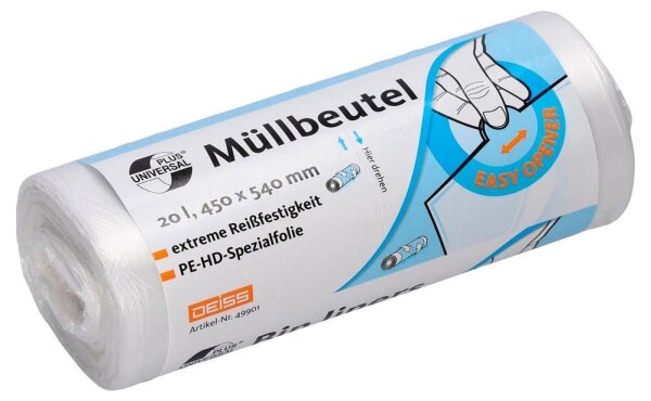 DEISS Müllbeutel UNIVERSAL PLUS® 20,0 l transparent 6 µm, 50 St.