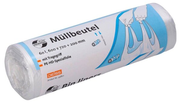 DEISS Müllbeutel UNIVERSAL PLUS® 60,0 l transparent 9 µm, 20 St.