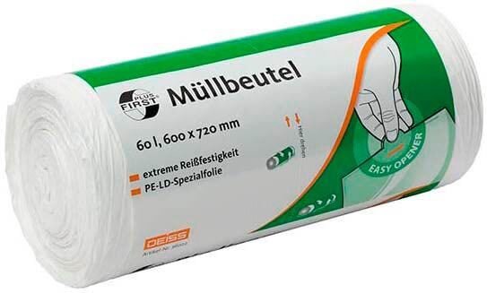 DEISS Müllbeutel FIRST PLUS® 60,0 l transparent 12 µm, 50 St.