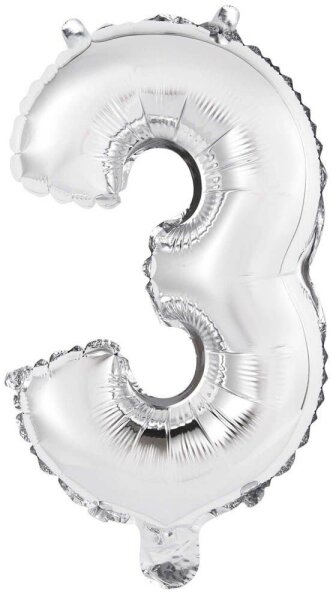 amscan® Folienballon Mini, Zahl 3 silber, 1 St.