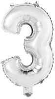 amscan® Folienballon Mini, Zahl 3 silber, 1 St.