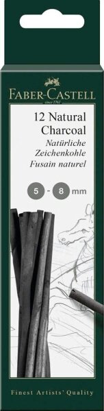 FABER-CASTELL Natural Charcoal Zeichenkohle schwarz, 12 St.
