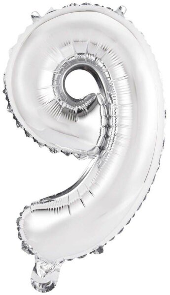 amscan® Folienballon Mini, Zahl 9 silber, 1 St.