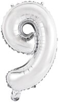 amscan® Folienballon Mini, Zahl 9 silber, 1 St.