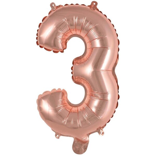 amscan® Folienballon Mini, Zahl 3 rosé, 1 St.