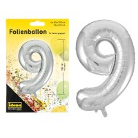 Idena Folienballon Zahl 9 silber, 1 St.
