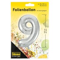 Idena Folienballon Zahl 9 silber, 1 St.