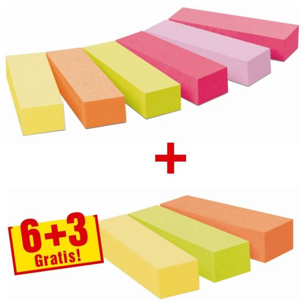 6 + 3 GRATIS: Post-it® Page Marker neon Haftmarker farbsortiert 6x 100 Streifen + GRATIS 3x 100 Streifen