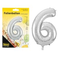 Idena Folienballon Zahl 6 silber, 1 St.