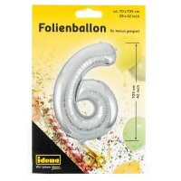Idena Folienballon Zahl 6 silber, 1 St.