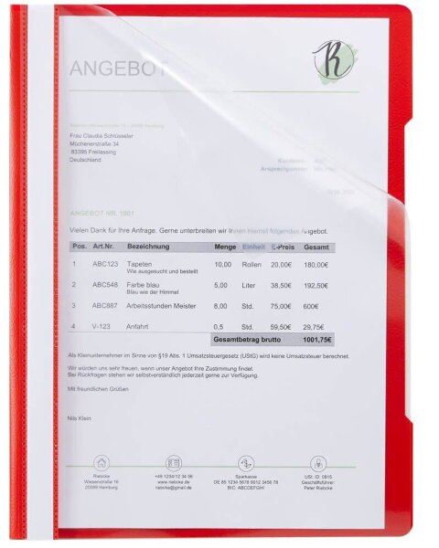 Schnellhefter Quality Kunststoff rot DIN A4, 1 St.
