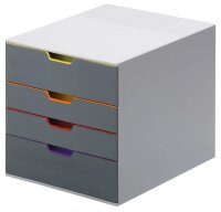 DURABLE Schubladenbox VARICOLOR®  dunkelgrau mit bunten Farblinien 760427, DIN A4 mit 4 Schubladen, 1 St.