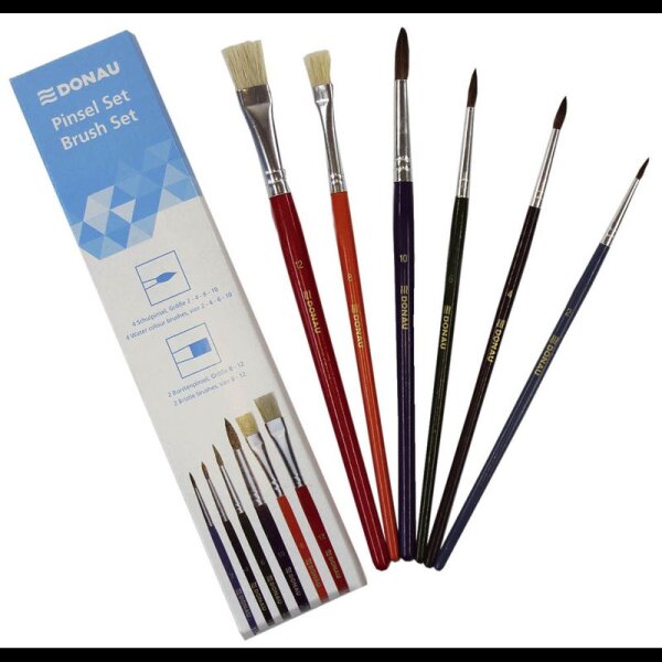DONAU Pinsel-Set Größe 2, 4, 6, 8, 10, 12, 6-teilig
