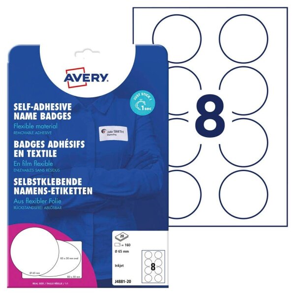 AVERY Zweckform Namensetiketten J4881-20 weiß 65,0 x 65,0 mm, 20 Blatt