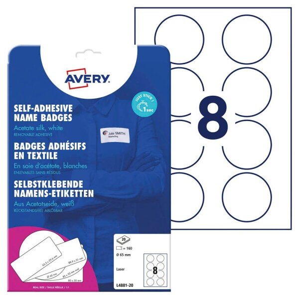 AVERY Zweckform Namensetiketten L4881-20 weiß 65,0 x 65,0 mm, 20 Blatt