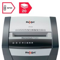 Rexel Momentum P420+ Aktenvernichter mit Partikelschnitt P-4, 4 x 35 mm, bis 20 Blatt, grau