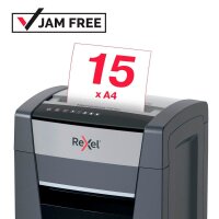 Rexel P515+ Aktenvernichter mit Partikelschnitt P-5, 2 x 15 mm, bis 15 Blatt, grau