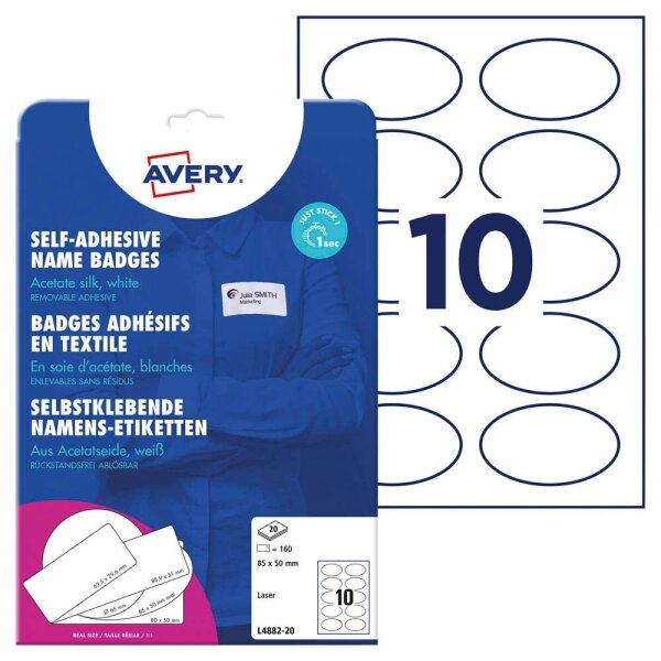 AVERY Zweckform Namensetiketten L4882-20 weiß 85,0 x 50,0 mm, 20 Blatt