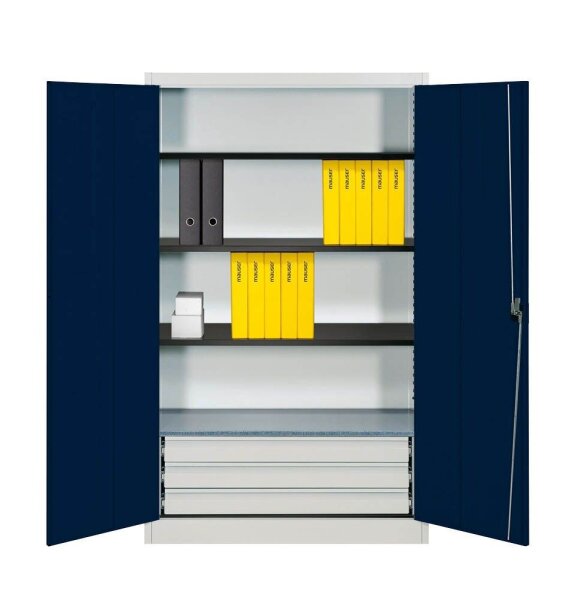 mauser Stahlschrank entero BFZ5 - 12 7035/5003 lichtgrau, saphirblau 4 Fachböden 120,0 x 50,0 x 195,0 cm, aufgebaut, 1 St.